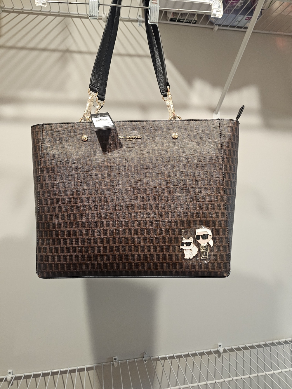 Karl Lagerfeld Brown Pattern Logo Tote with Character Charm